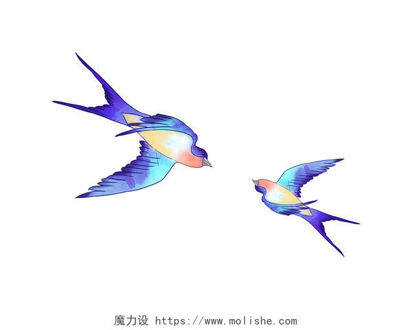 彩色卡通手绘春天燕子飞鸟清明节元素PNG素材